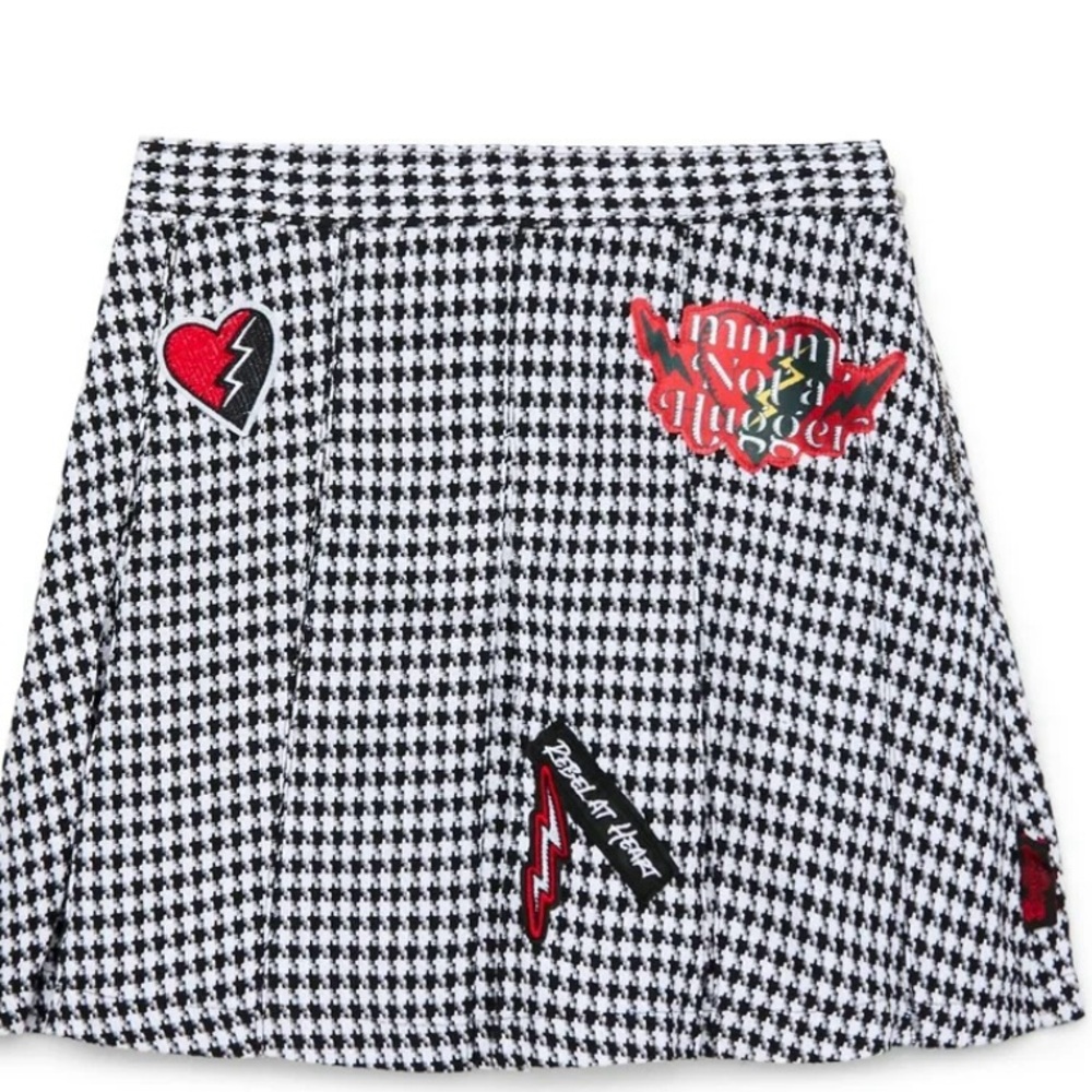 Disney Descendants Pleated Skirt Black White Houndstooth Girls XL NWT
